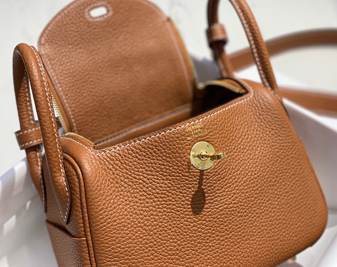 Hermes Lindy Mini Bag Calfskin Leather In Gold High
