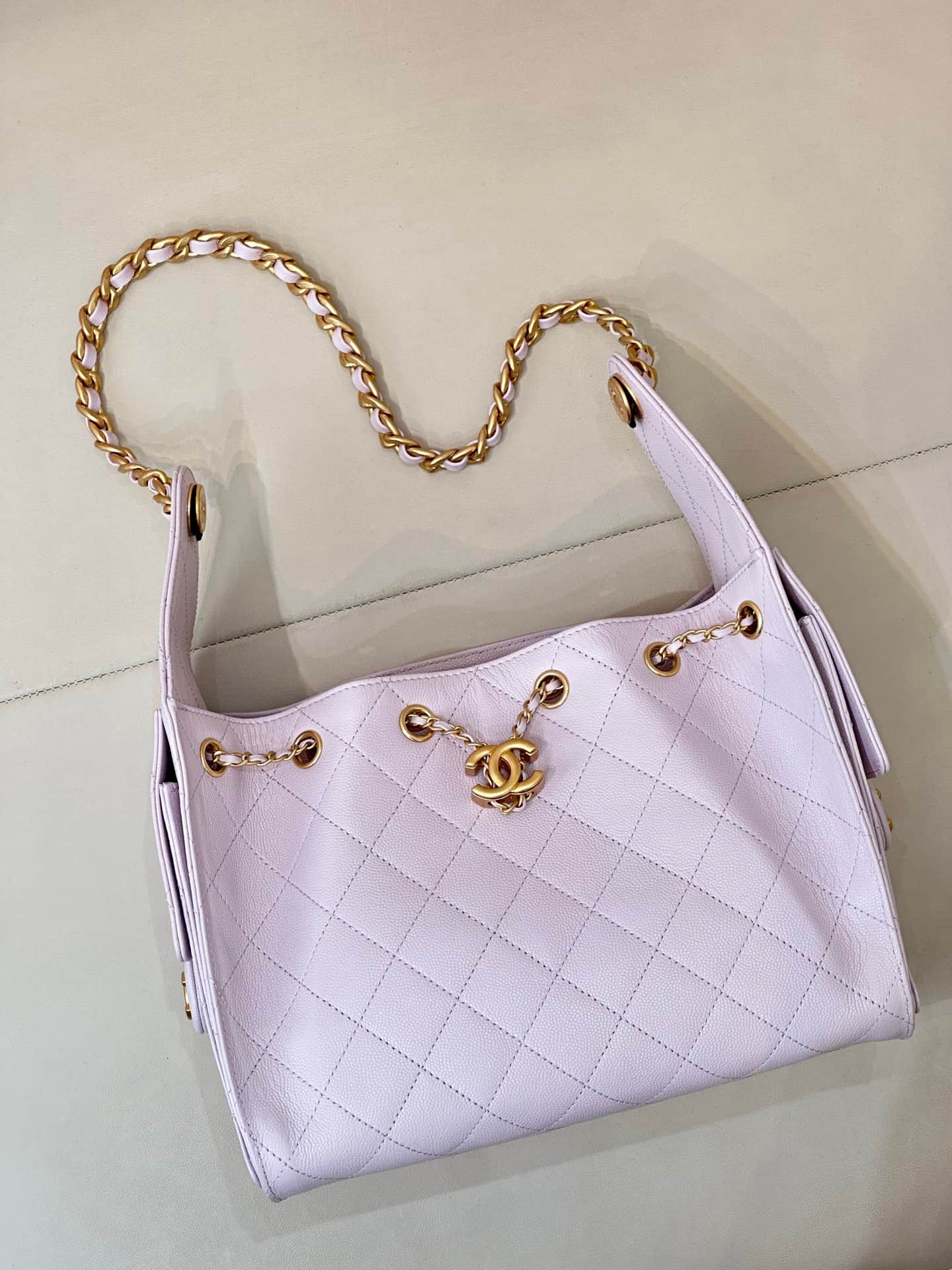 Chanel 25 Small Hobo handbag AS5293 Grained Calfskin & Gold-tone Metal Light Pink TOP