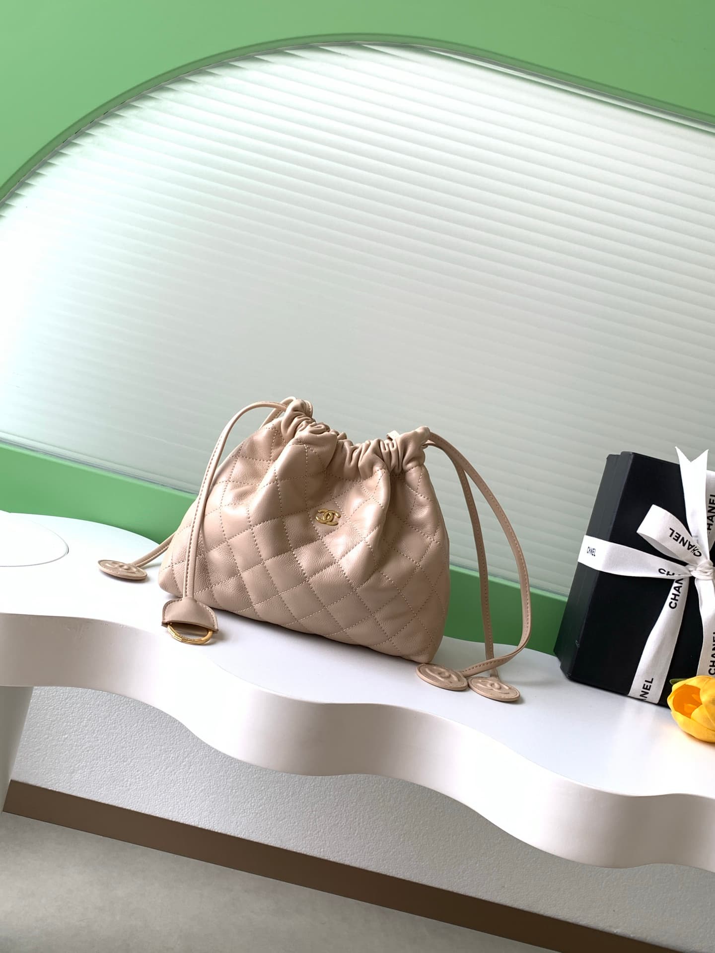 Chanel Clutch with Leather Strap Quilted Leather & Gold-tone Metal AP5227 Beige A