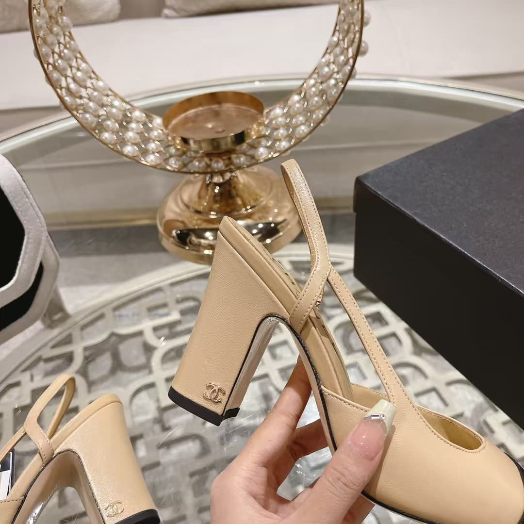 Chanel Slingbacks Goatskin & Grosgrain Beige & Black