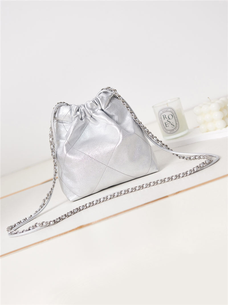 Chanel 22 MINI HANDBAG Shiny Calfskin Silver & Silver-Tone Metal AS3980 A