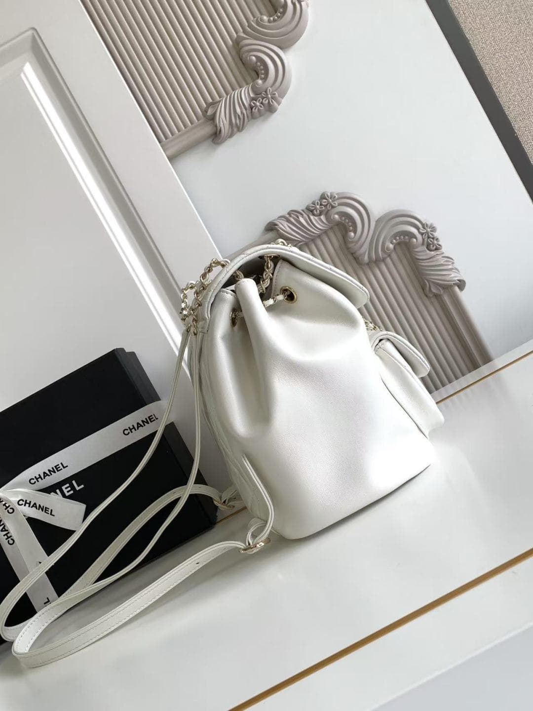 Chanel Medium Quilted Duma Backpack Lambskin AS3618 White A