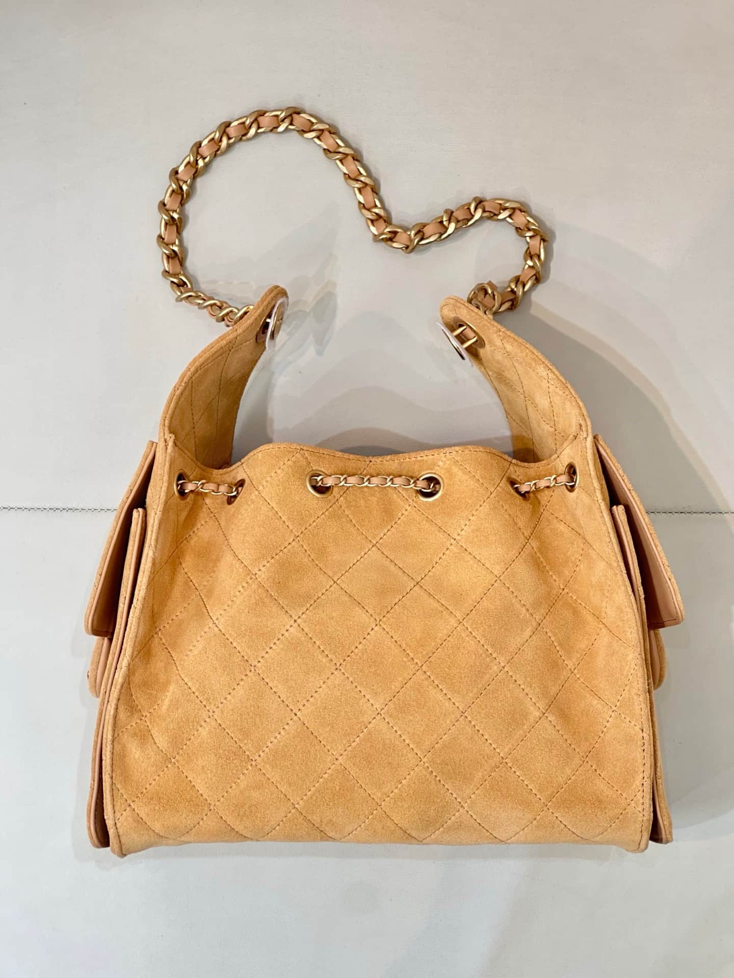 Chanel 25 Small Hobo handbag AS5293 Suede &Gold-tone Metal Beige TOP