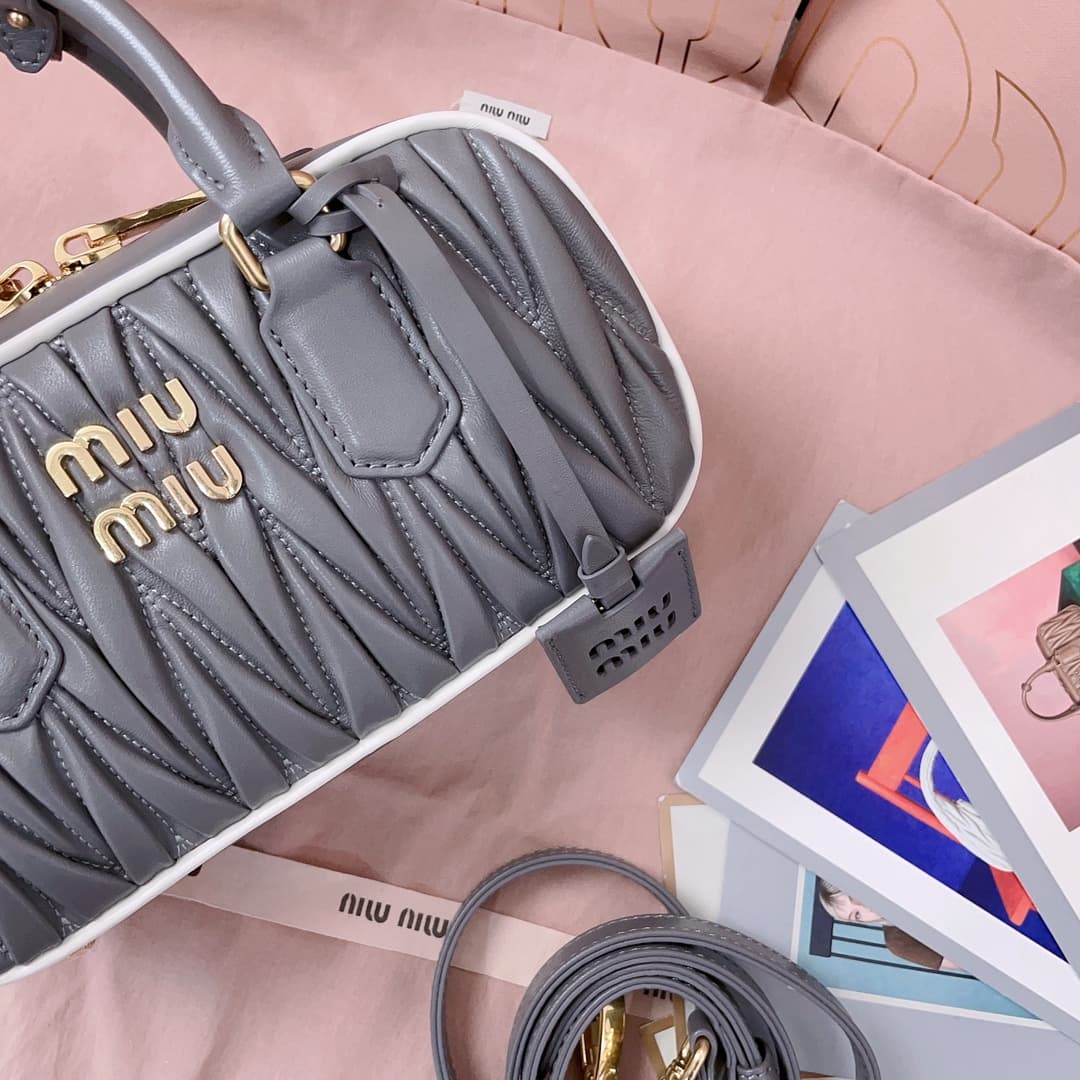 Miu Miu Arcadie matelassé nappa leather bag 5BB142 Grey High