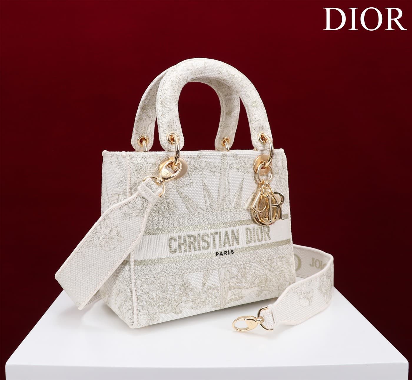 MEDIUM LADY D-LITE BAG Rêve d'Infini Embroidery White High