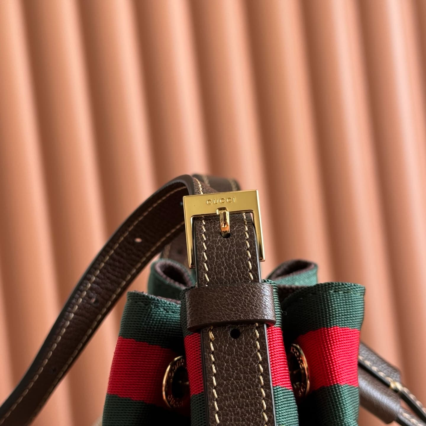 Gucci Mini bucket bag with Web Sand and dark brown GG coated canvas 876060 High