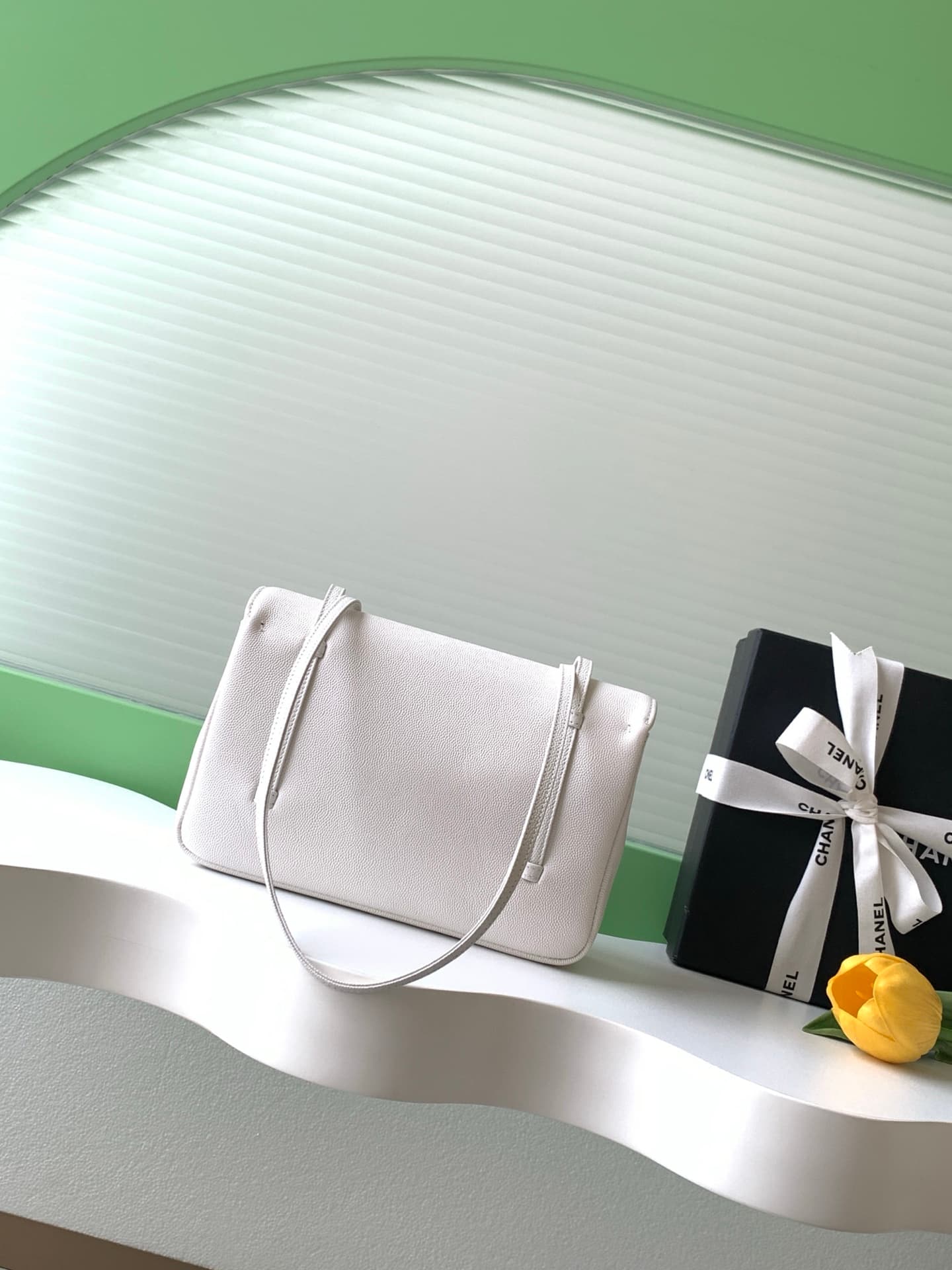 Chanel Small Flap Bag Grained Shiny Calfskin & Gold-Tone Metal AS6130 White High
