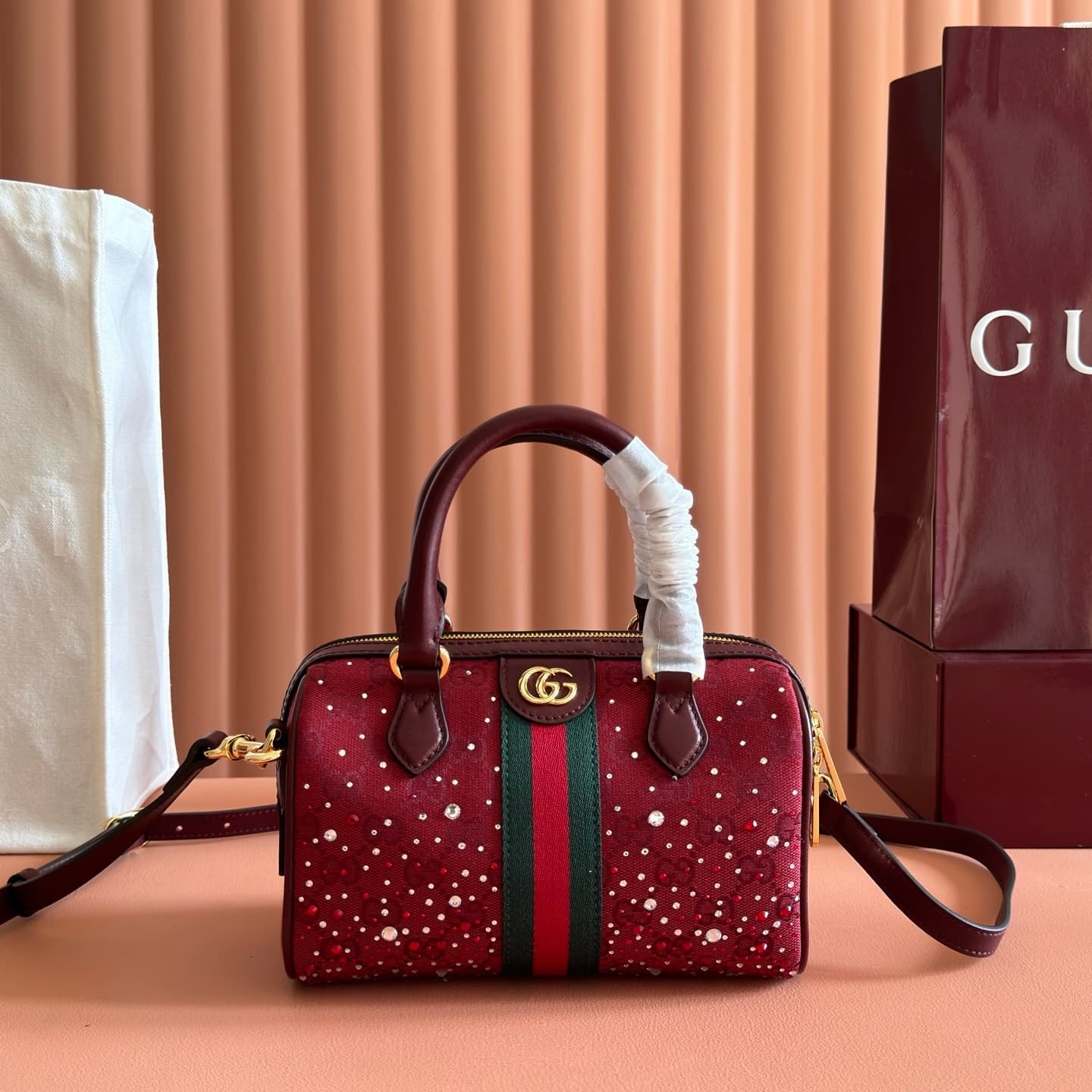 Gucci Ophidia Crystals Small Boston Bag Rosso Ancora 841294 High