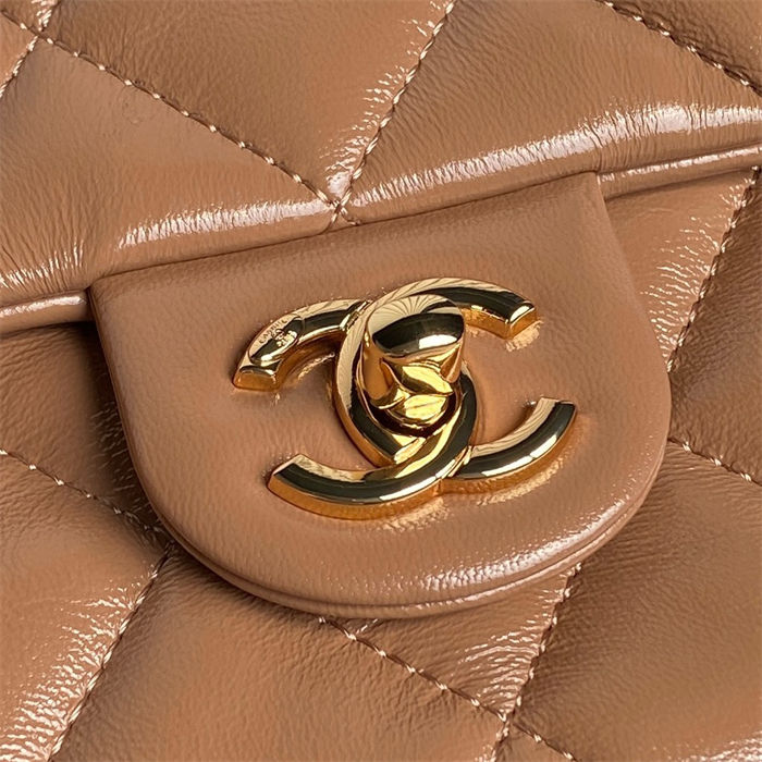 Chanel FLAP BAG WITH TOP HANDLE AS5043 Shiny Lambskin Nude A