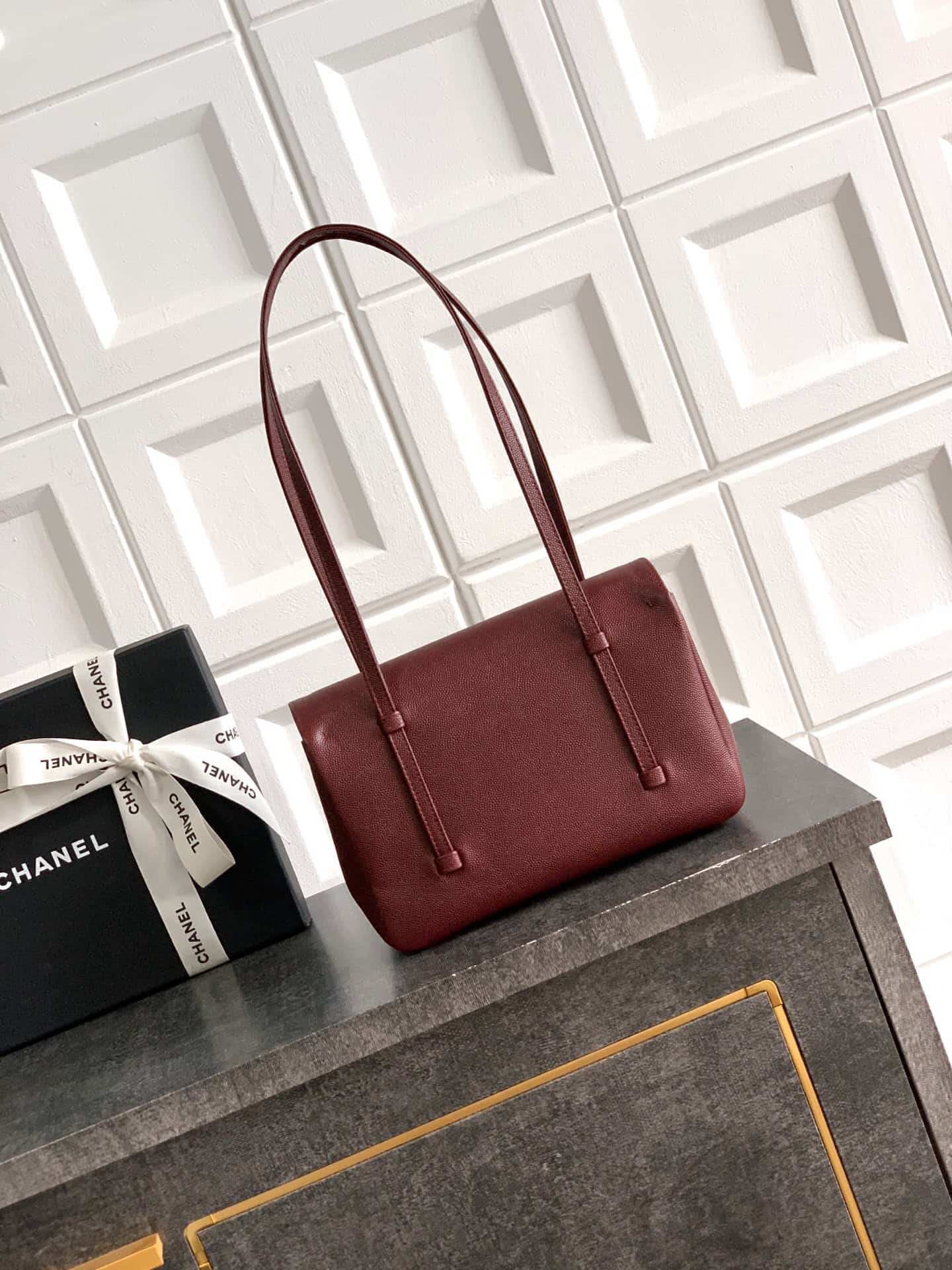 Chanel Clutch with Leather Strap Grained Shiny Calfskin & Gold-Tone Metal Claret  5809 High