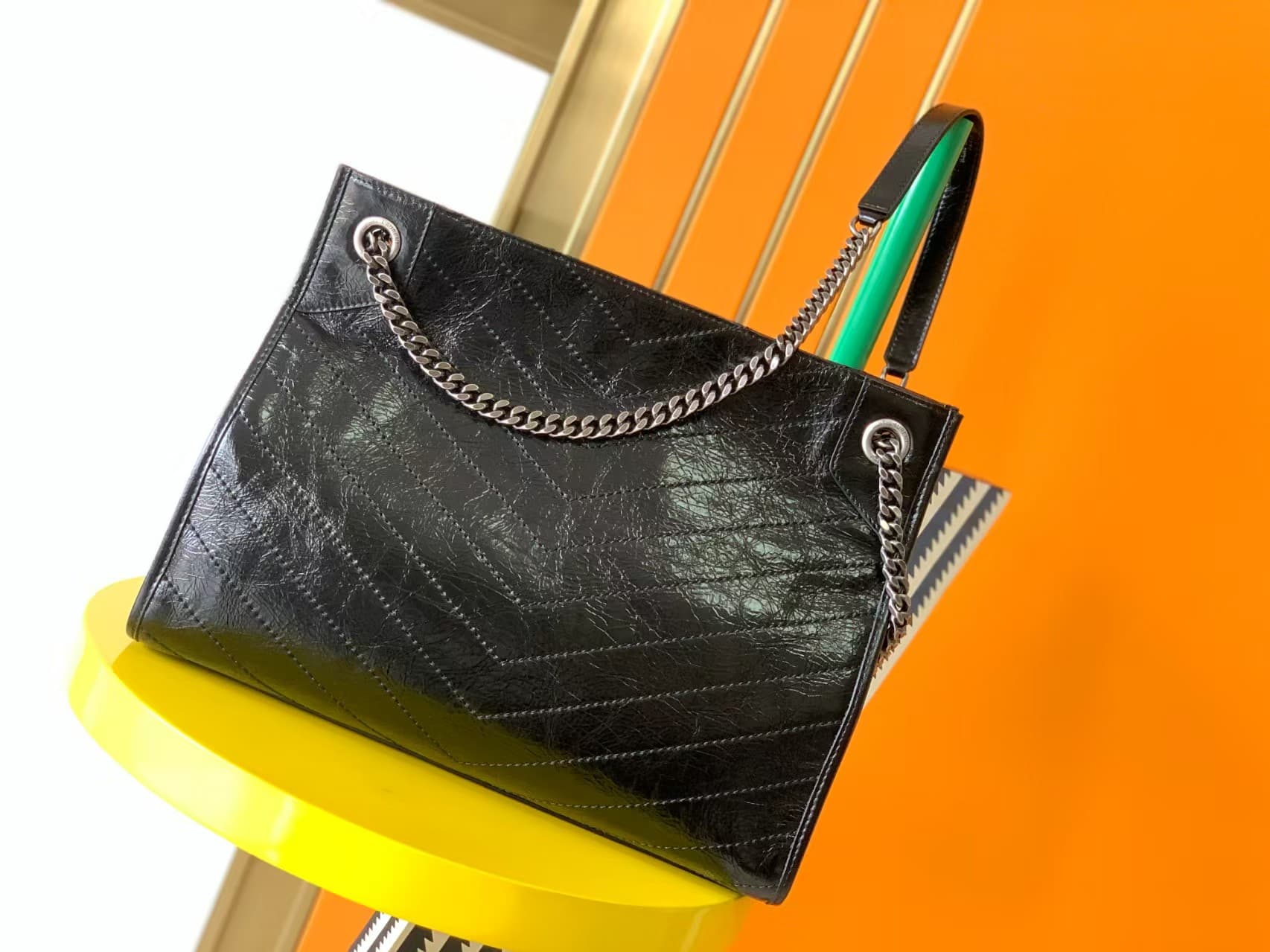 Saint Laurent Niki Shopping Tote Bag Calf Leather In Black High