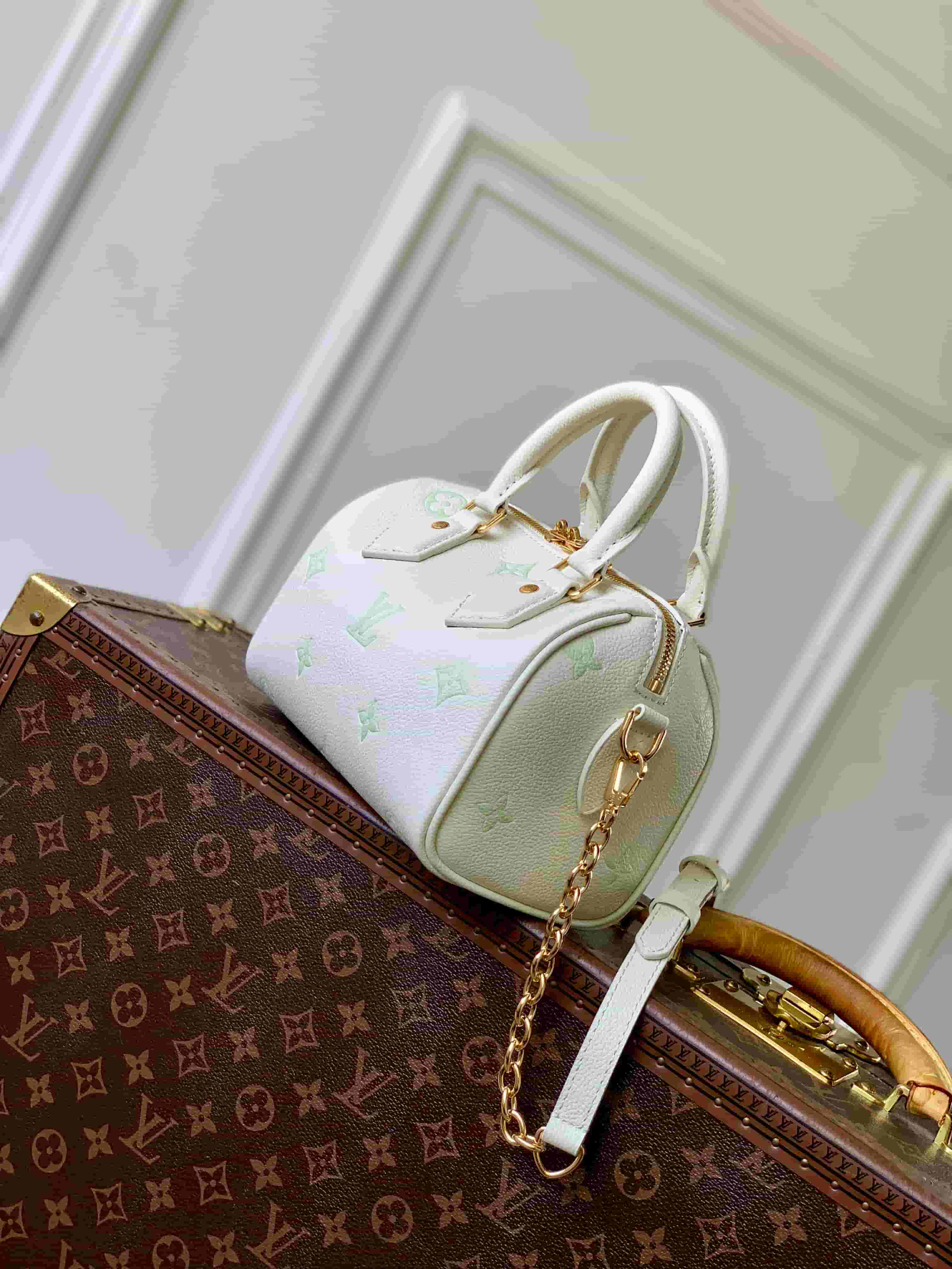 Louis Vuitton Speedy Bandoulière 20 Milky White/Green Cowhide leather M27572 High