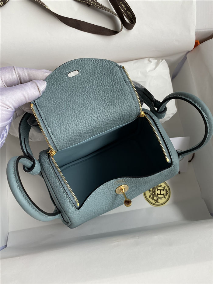 Hermes Lindy Mini Bag Clemence Leather In Grey-Blue WAX High