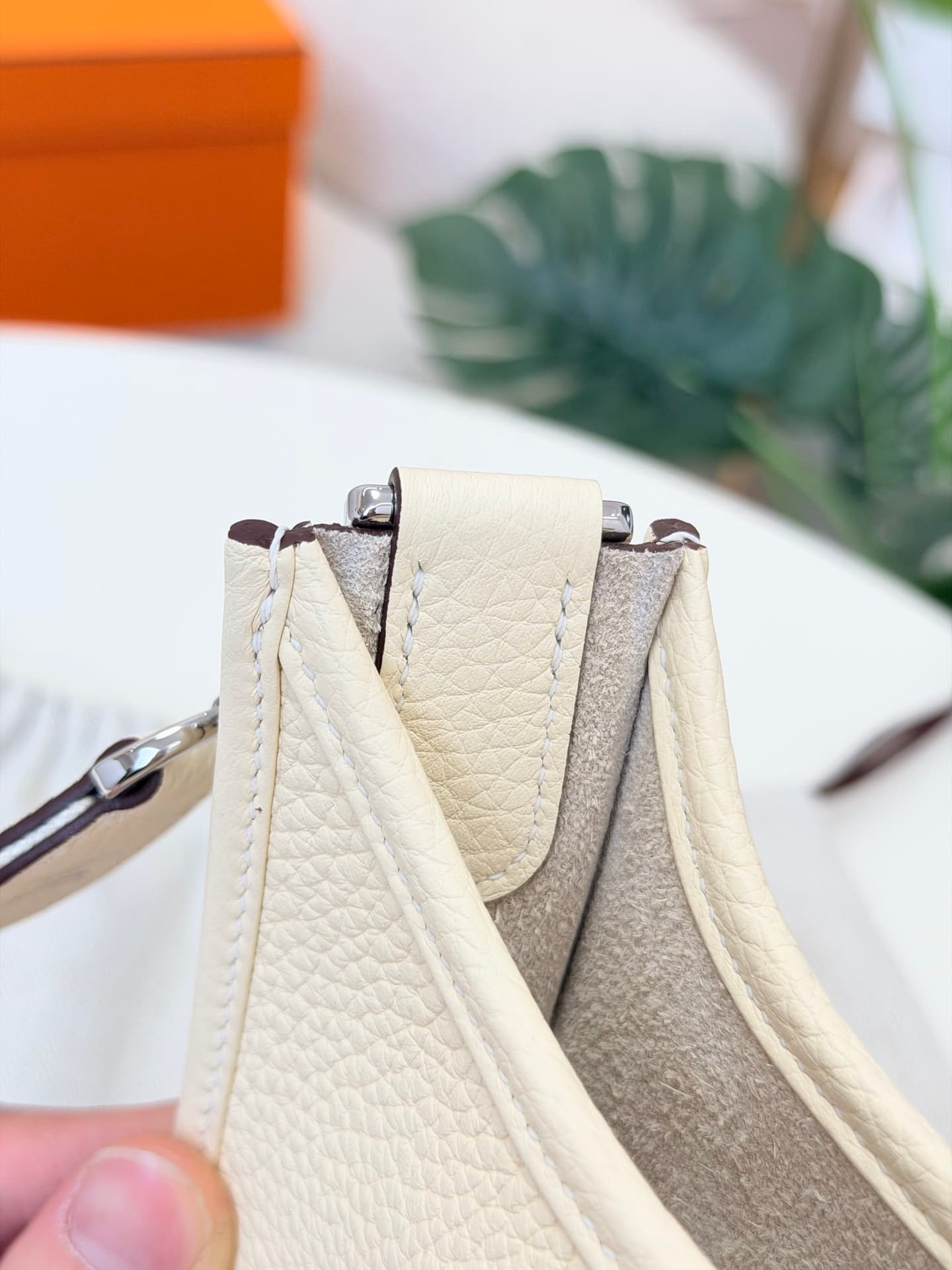 Hermes Evelyne Mini 23 Bag Calfskin In Nata WAX High