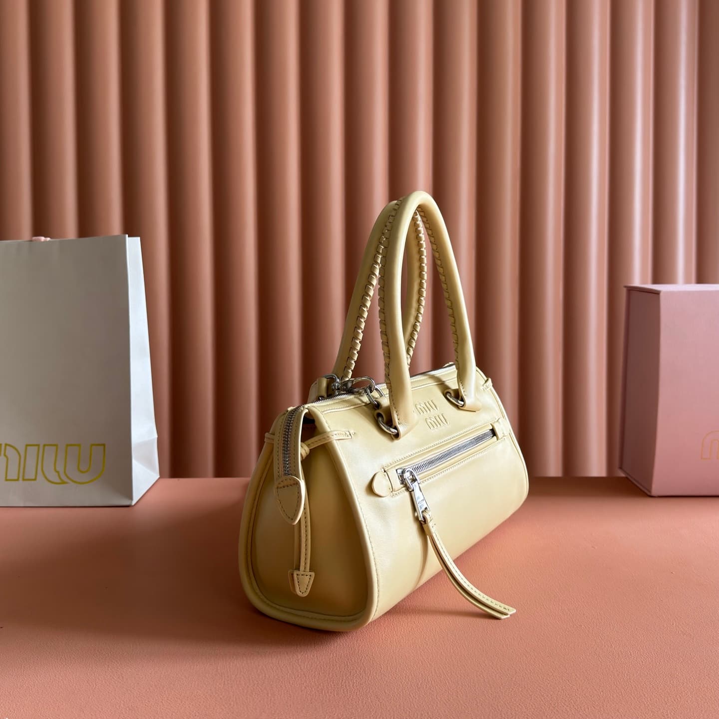 Miu Miu Arcadie bag Smooth Leather 5BA332 Light Yellow TOP