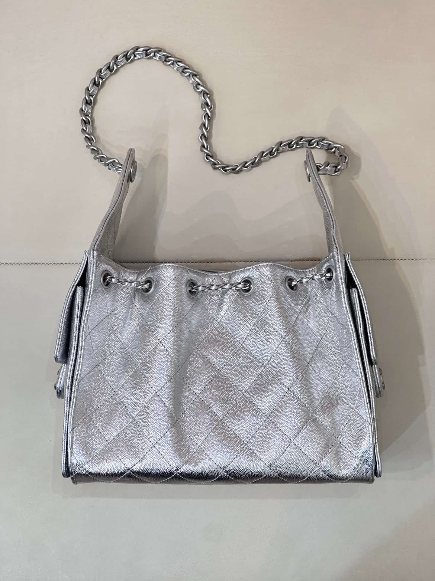 Chanel 25 Small Hobo handbag AS5293 Grained Calfskin & Silver-tone Metal Silver TOP