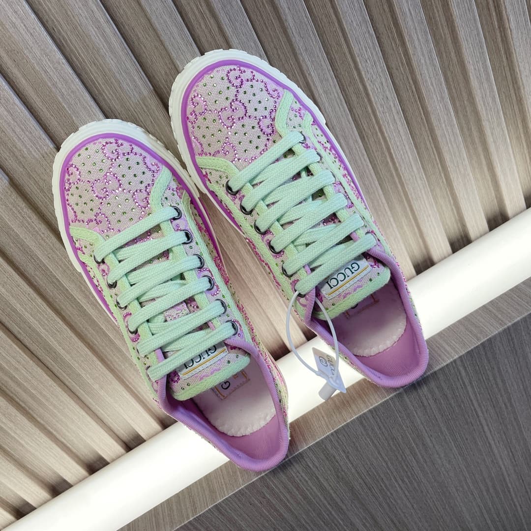 Gucci Tennis 1977 GG Crystal Canvas Screener Sneaker shoes Women