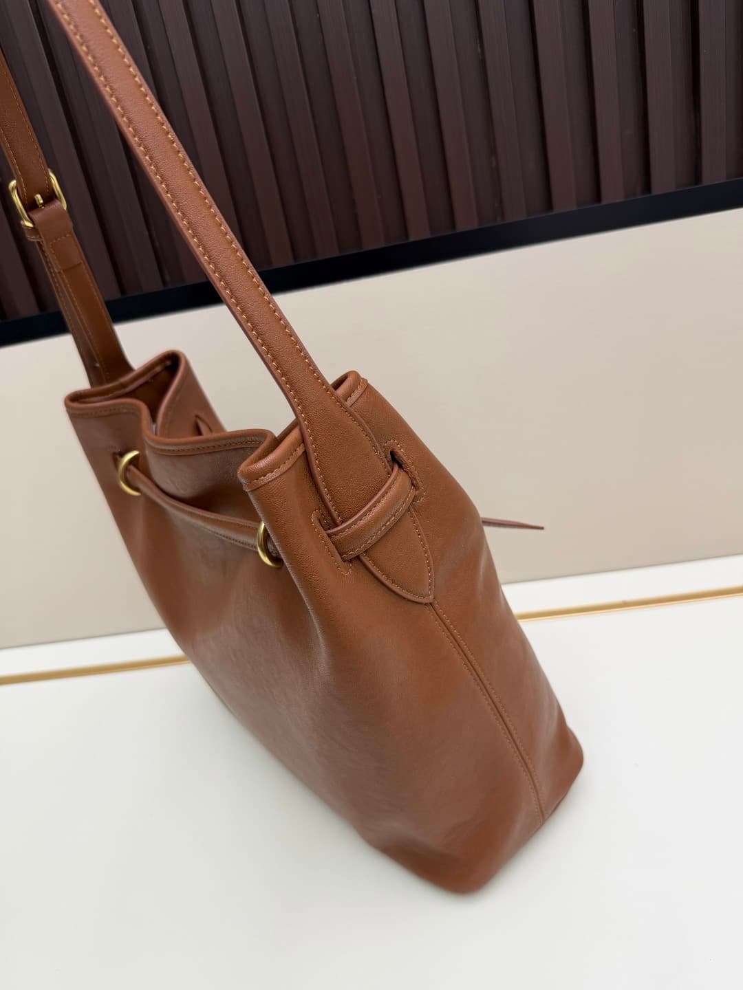 Miu Miu Aventure Calfskin Leather Bucket Bag Brown High