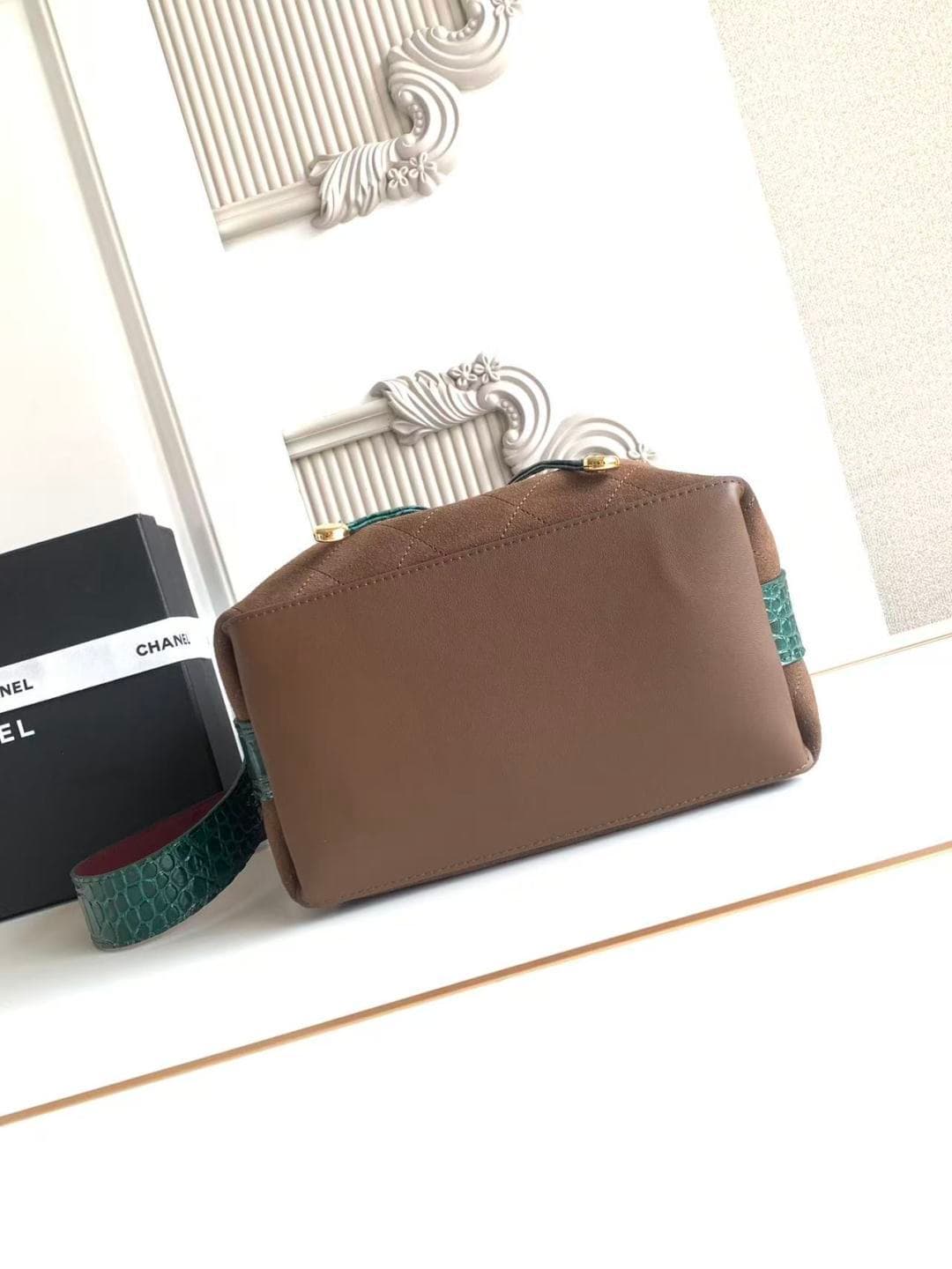 Chanel Small Bucket Bag Suede Calfskin & Gold-Tone Metal Coffee AS6584 A