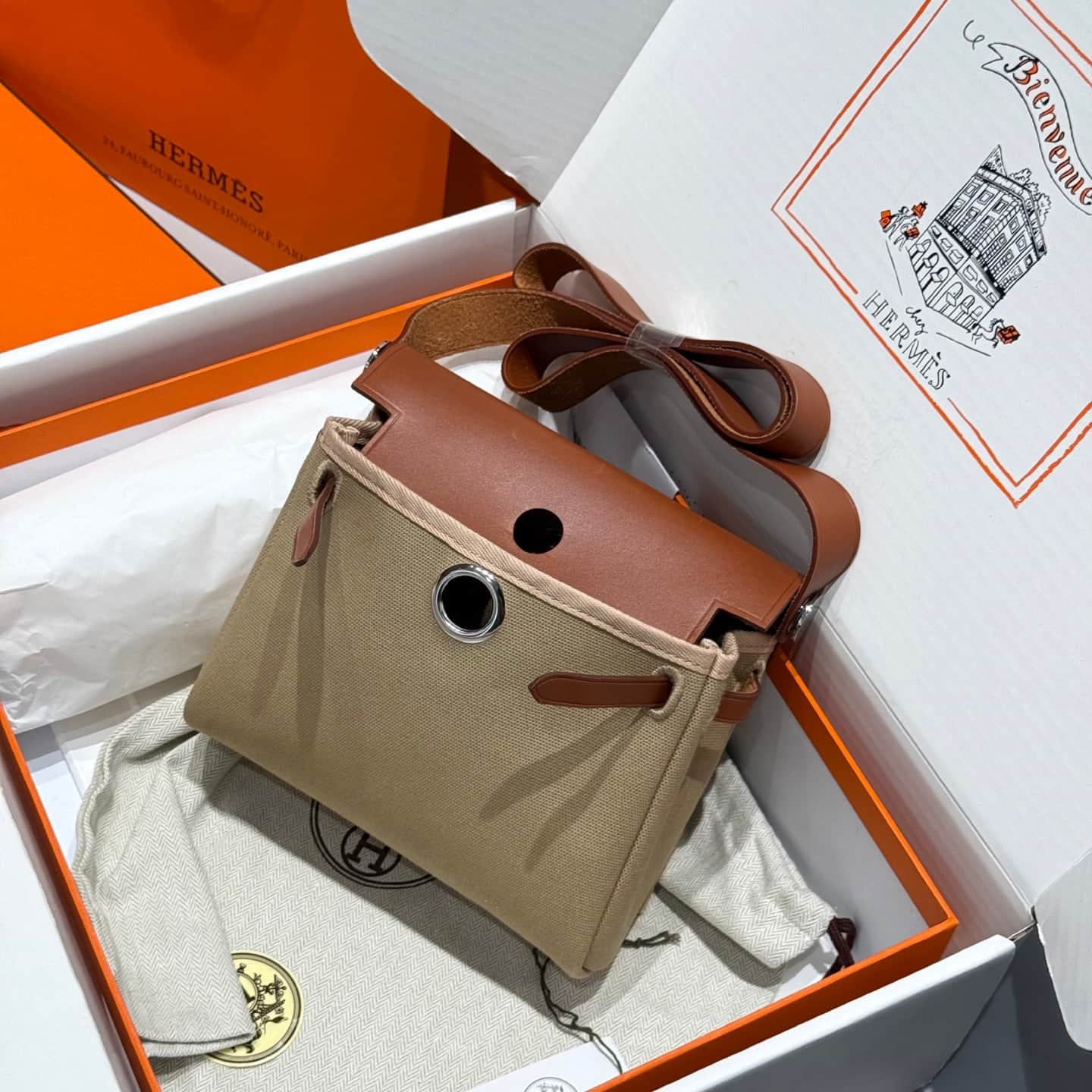 Hermes Herbag Zip Mini 20 bag Canvas and Leather Gold TOP