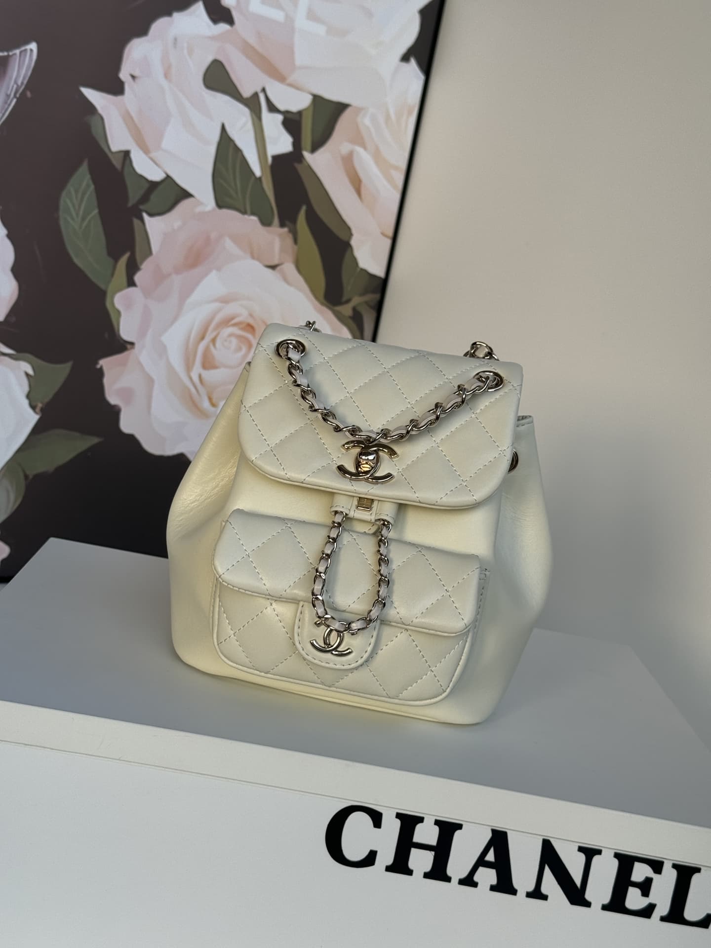 Chanel Small Quilted Duma Backpack Shiny Calfskin AS2908 White High