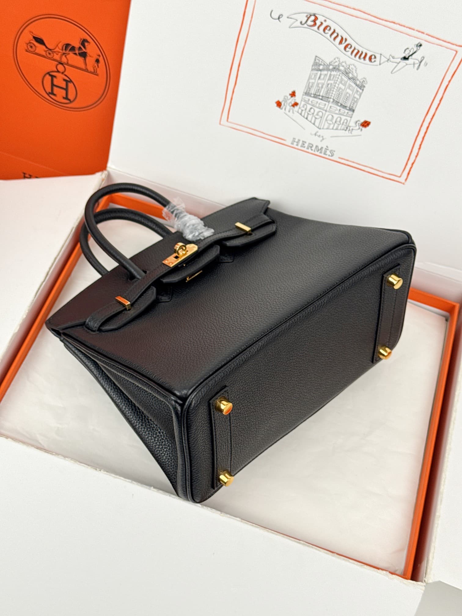 Hermes Birkin 25/30 Bag Togo Calfskin Leather Black High