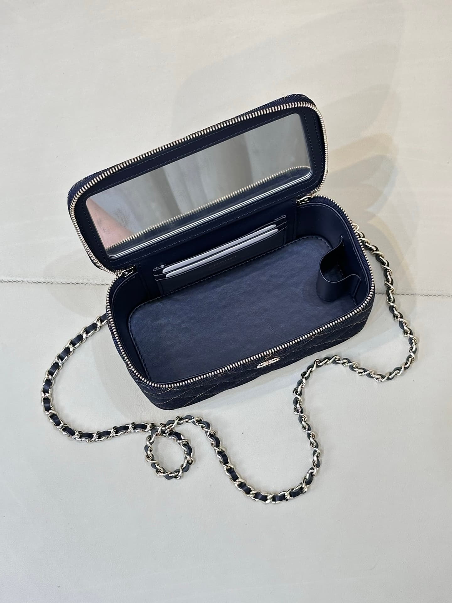 Chanel Classic Long Vanity with Chain  Denim & Gold-Tone Metal Dark Blue AP1341 TOP