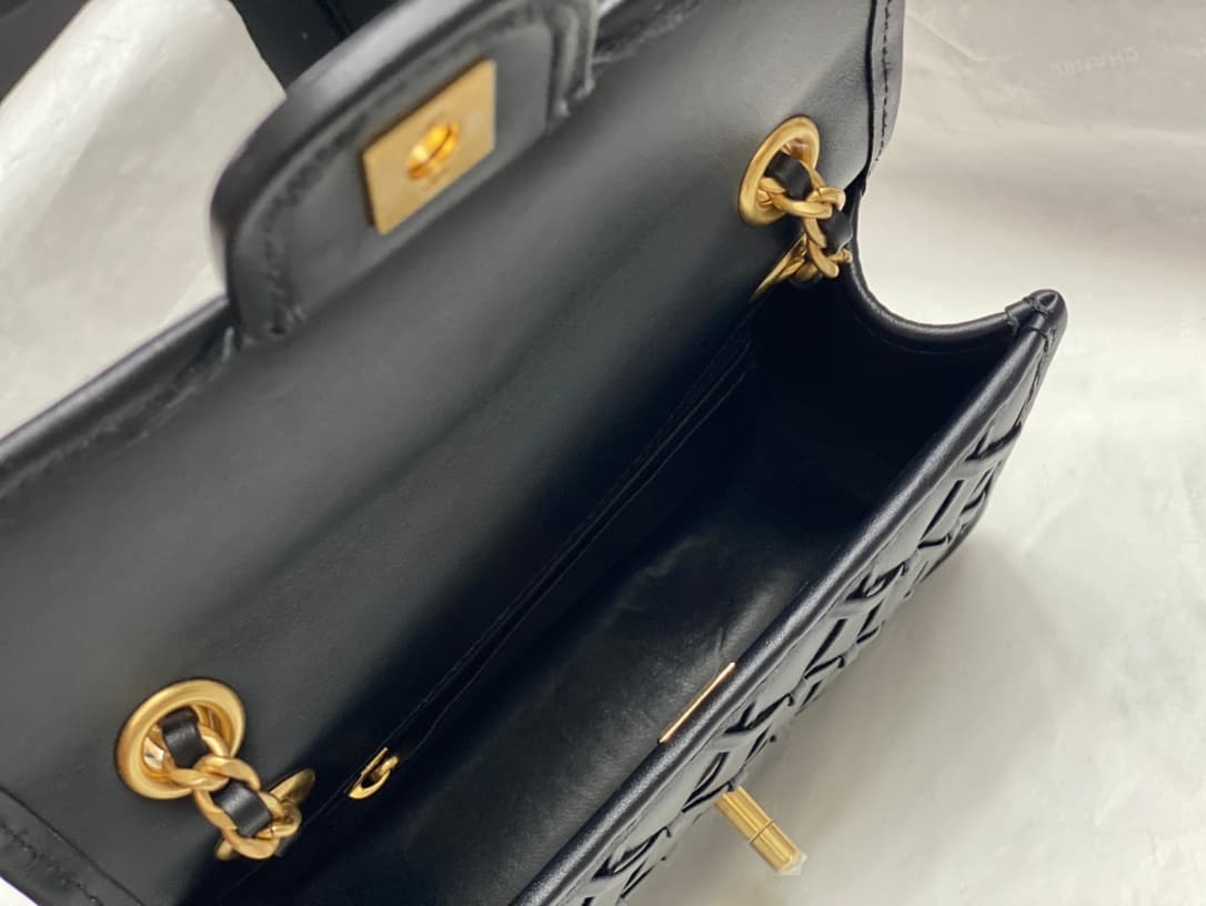 Chanel Mini Flap Bag Metallized Braided Calfskin & Gold-Tone Metal  Black AS4797 High