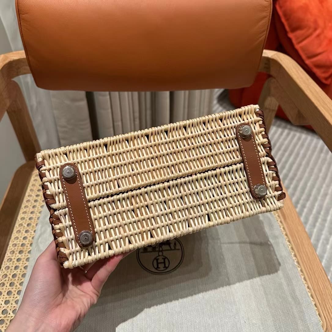 Hermes Picnic Birkin 25cm Bag Osier Wicker Silver Metal WAX High