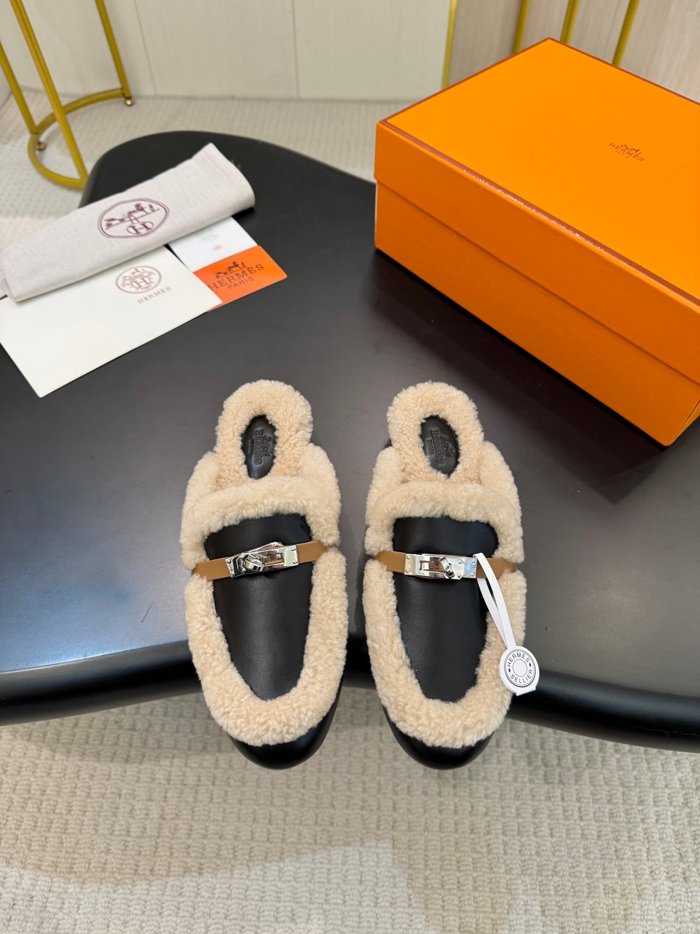 Hermes Oz mules in suede goatskin with Kelly buckle shoes women