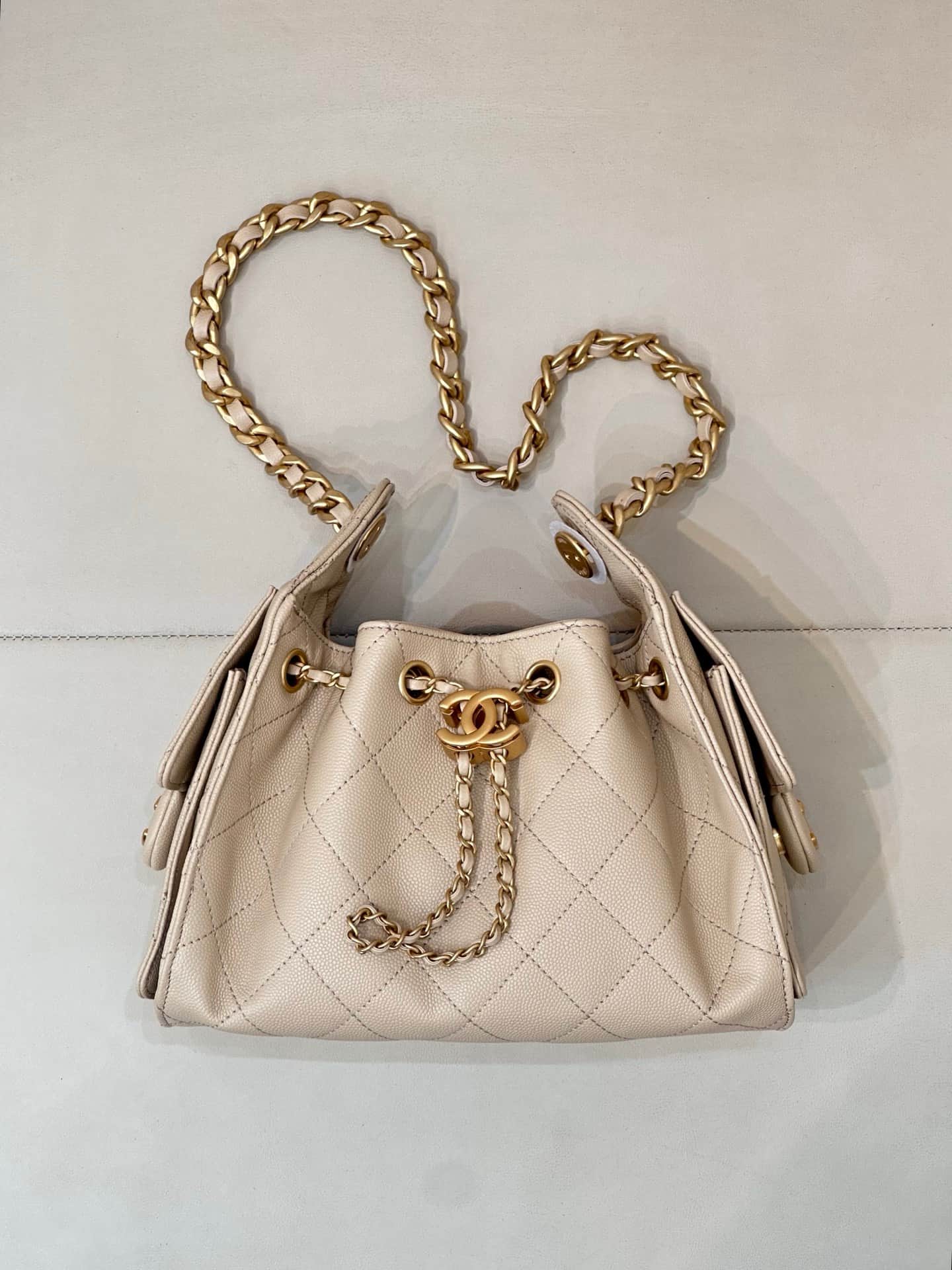 CHANEL 25 Mini Handbag AS5631 Grained Calfskin & Gold-tone Metal Beige TOP