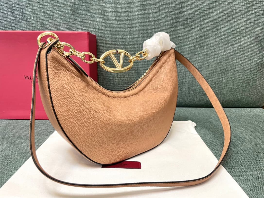 Valentino Garavani VLogo Moon small hobo bag in Nude Pink grained calfskin High