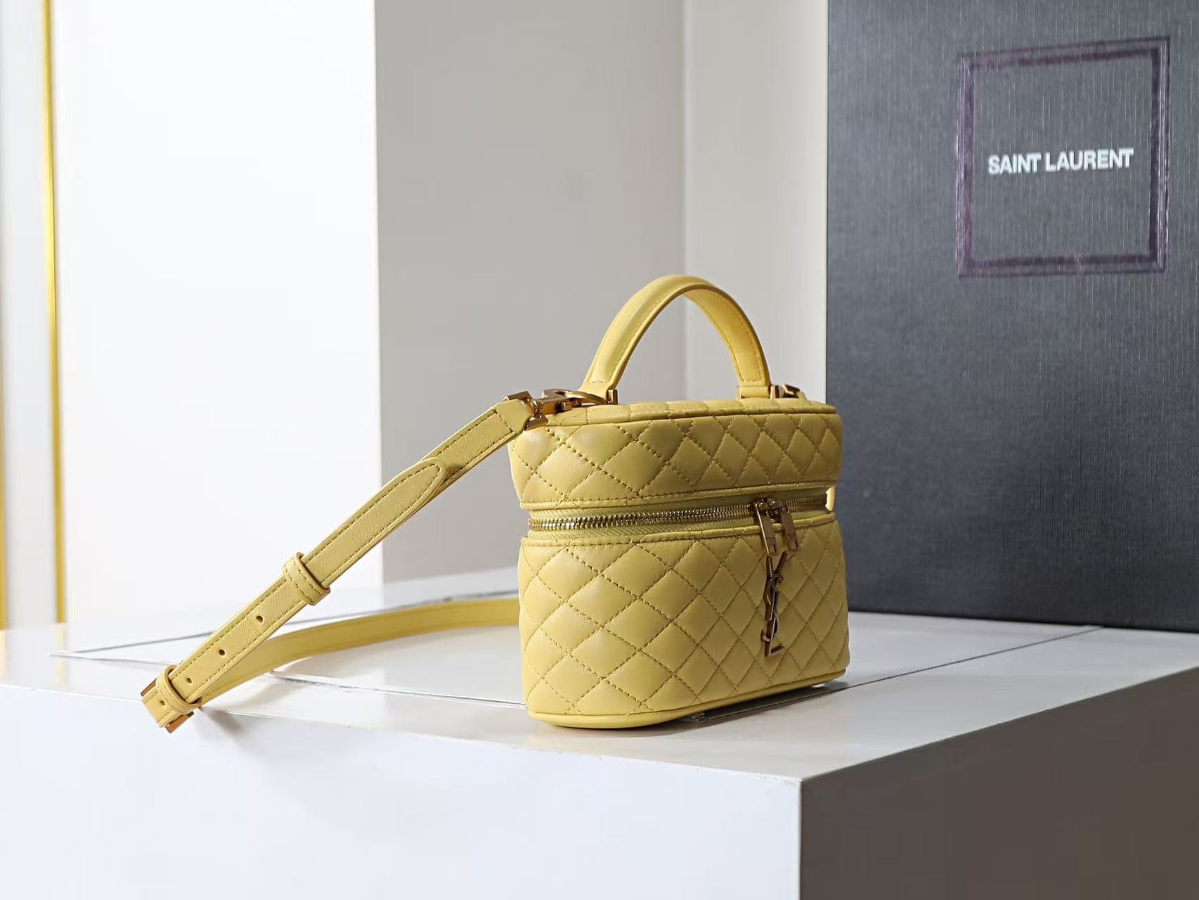 Saint Laurent Gaby mini lambskin vanity bag in light yellow high