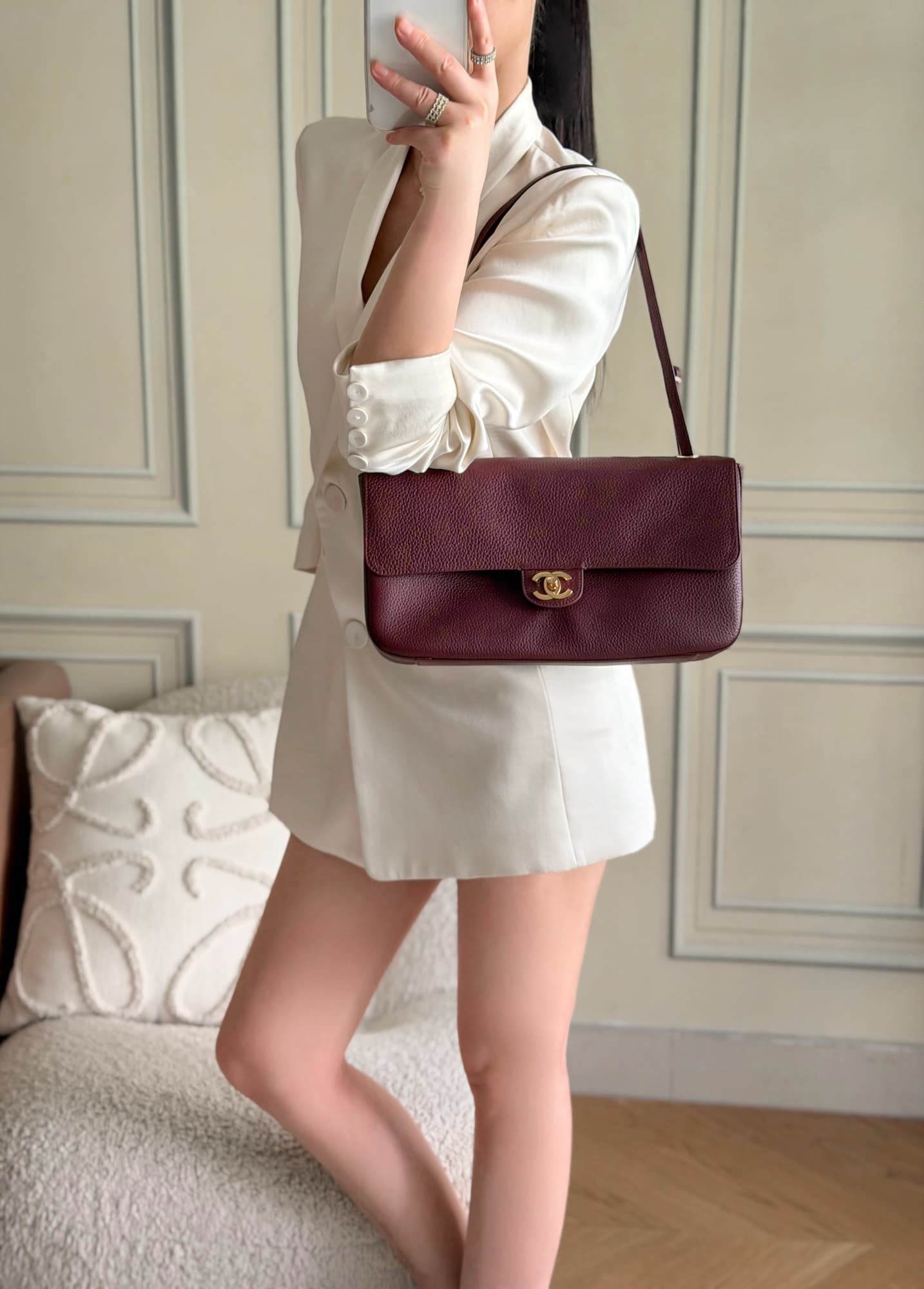 Chanel Maxi Flapbag Grained Calfskin & Gold-Tone Metal Claret AS6231 A