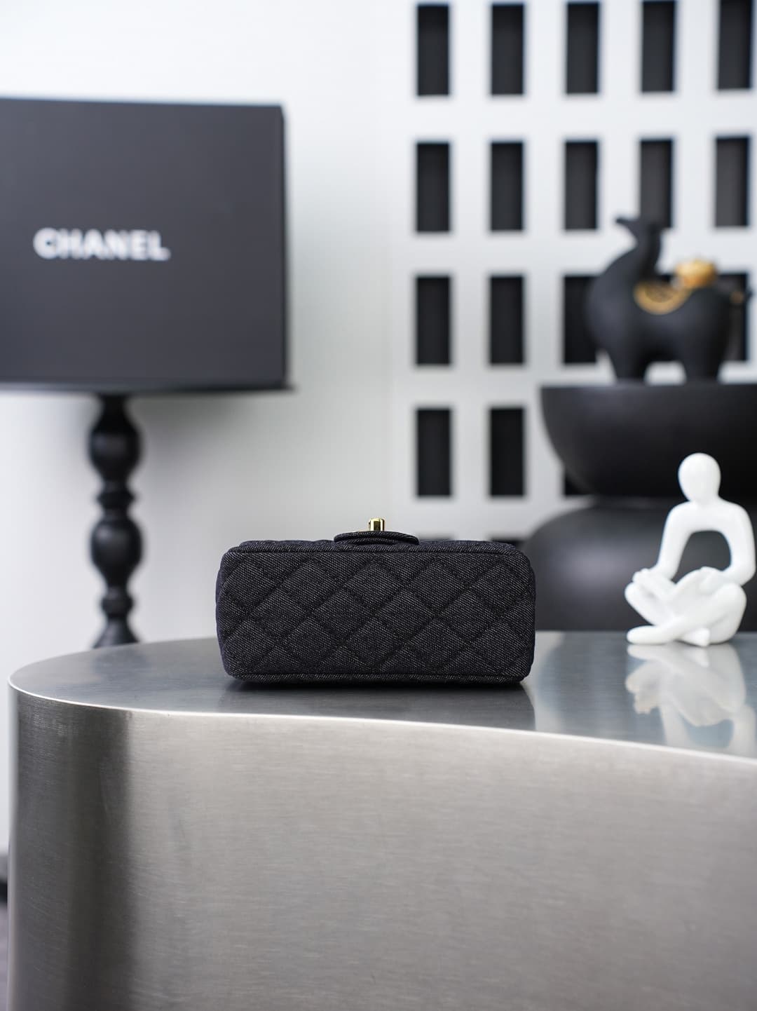 SUPER MINI FLAP BAG Denim & Gold-Tone Metal Dark Black AS1786 A