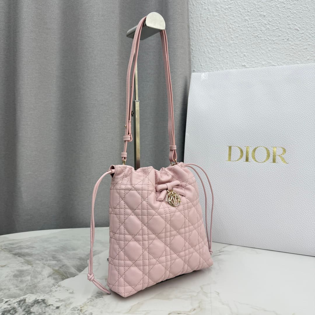 Adiorable Mini Bucket Bag Soupir Pink Cannage Lambskin High