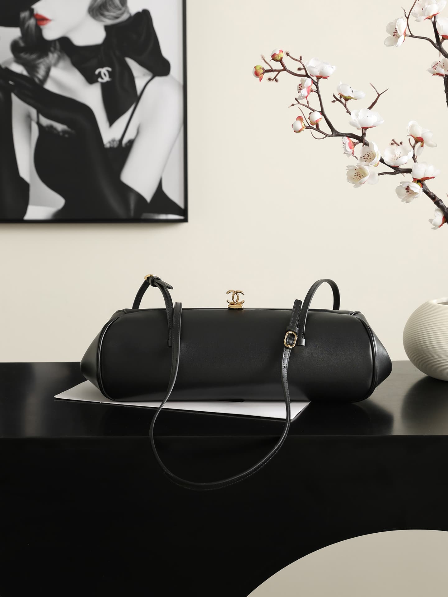 Chanel Shiny Calfskin Coco Bowling Bag & Gold-Tone Metal 6434 A