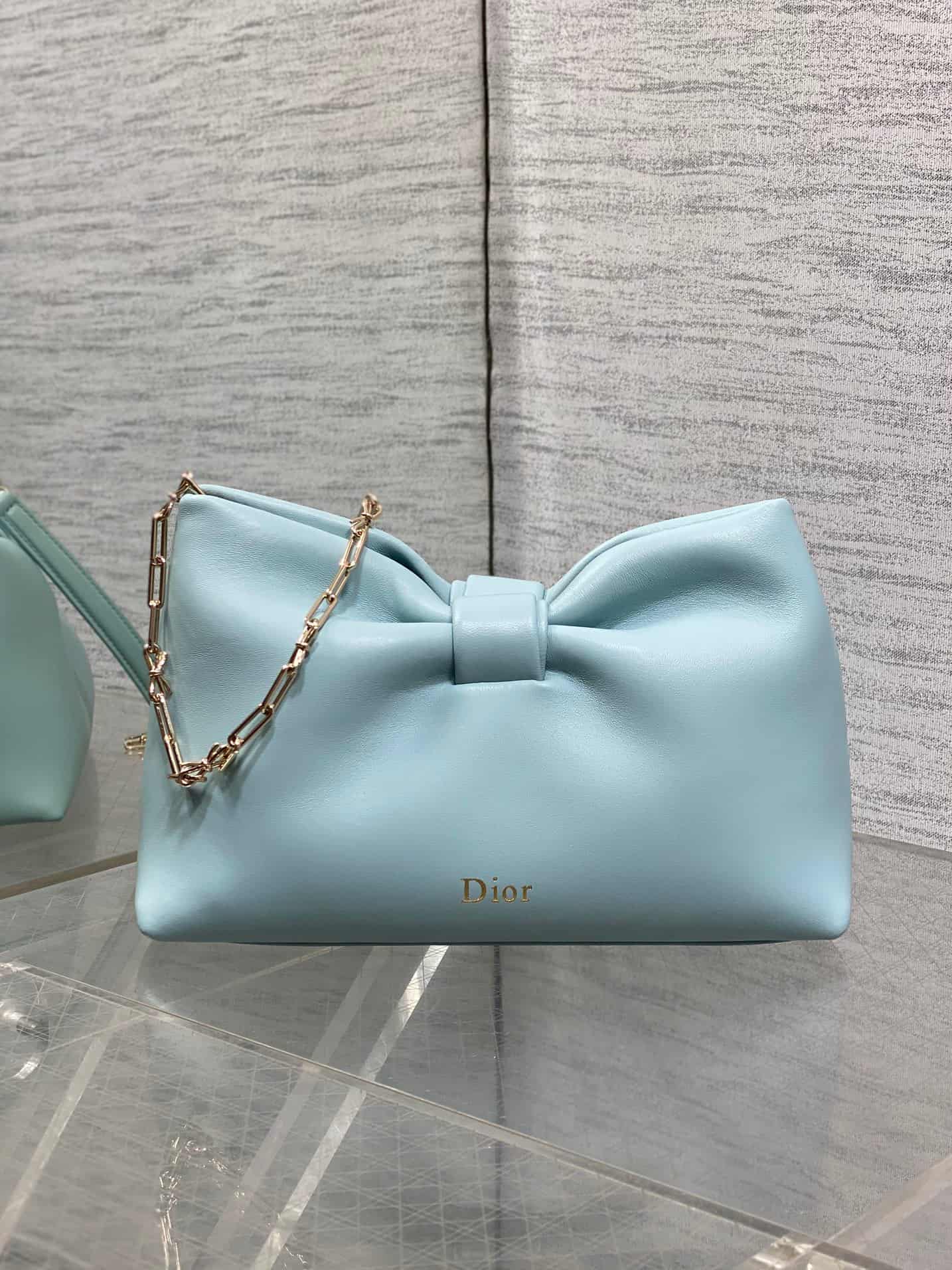 Small Dior Bow Bag Light Blue Leather High