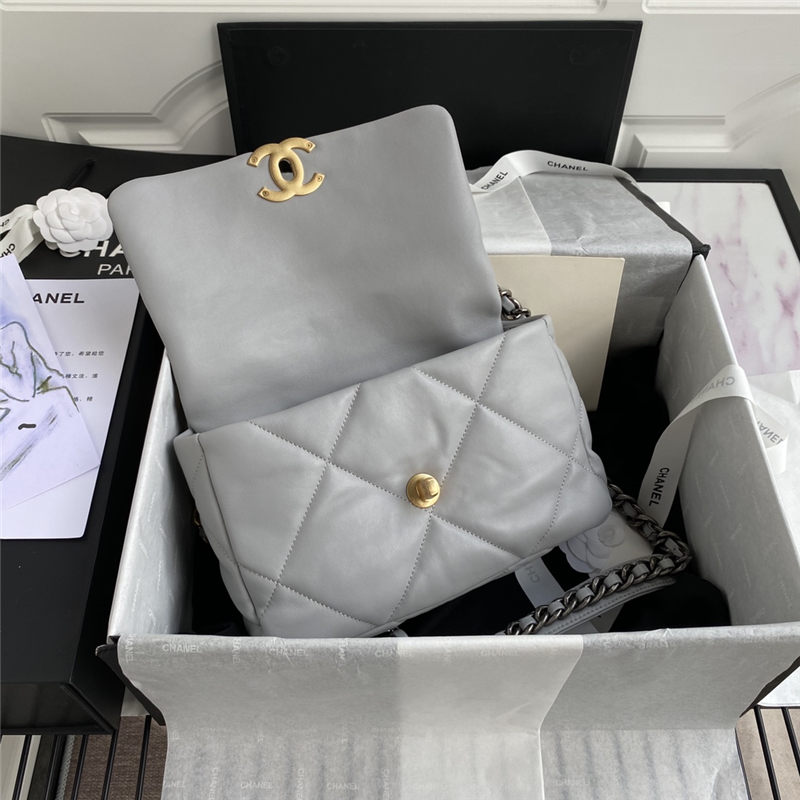 Chanel 19 Flap Bag Lambskin Grey High