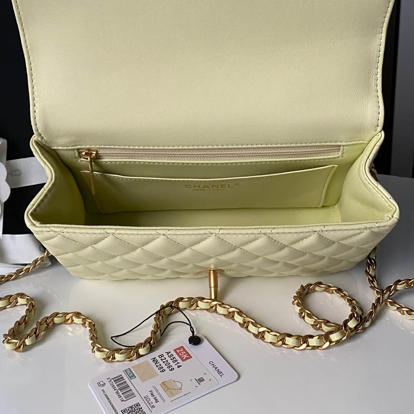 Chanel Small Flap Bag with Top Handle Lambskin& Gold-tone Metal Light Yellow AS5814 A