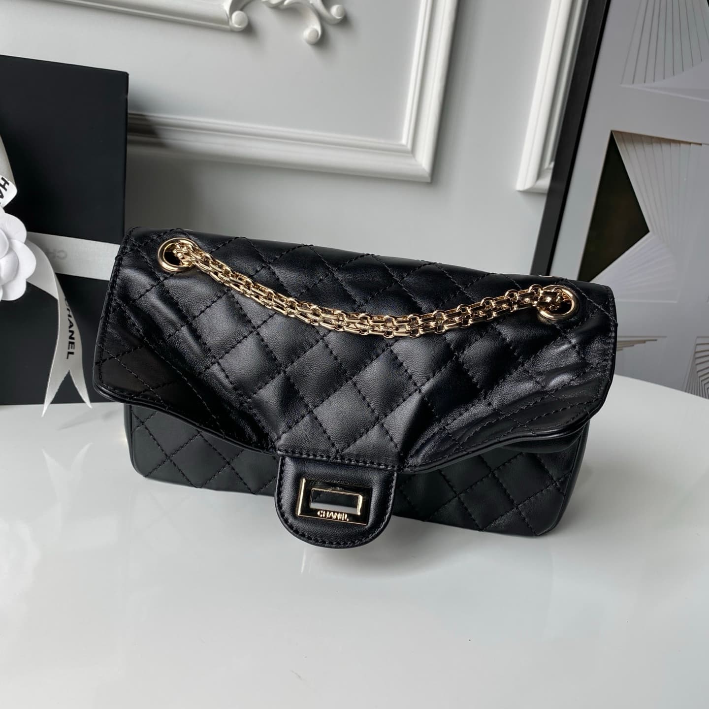 Chanel 2.55 Handbag Calfskin & Gold-Tone Metal Black A37586 A