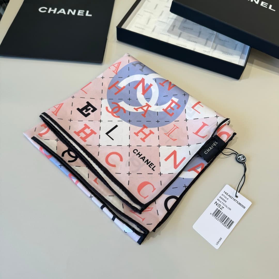 Chanel Silk Interlocking CC Logo Scarf