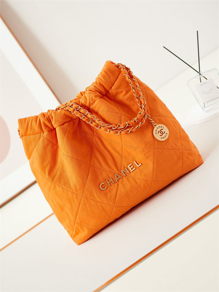 Chanel 22 SMALL HANDBAG Canvas & Gold-Tone Metal AS3260 Orange A
