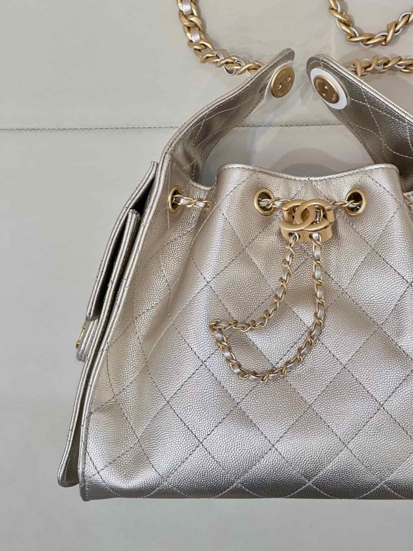 Chanel 25 Small Hobo handbag AS5293 Grained Calfskin & Gold-tone Metal Silver TOP