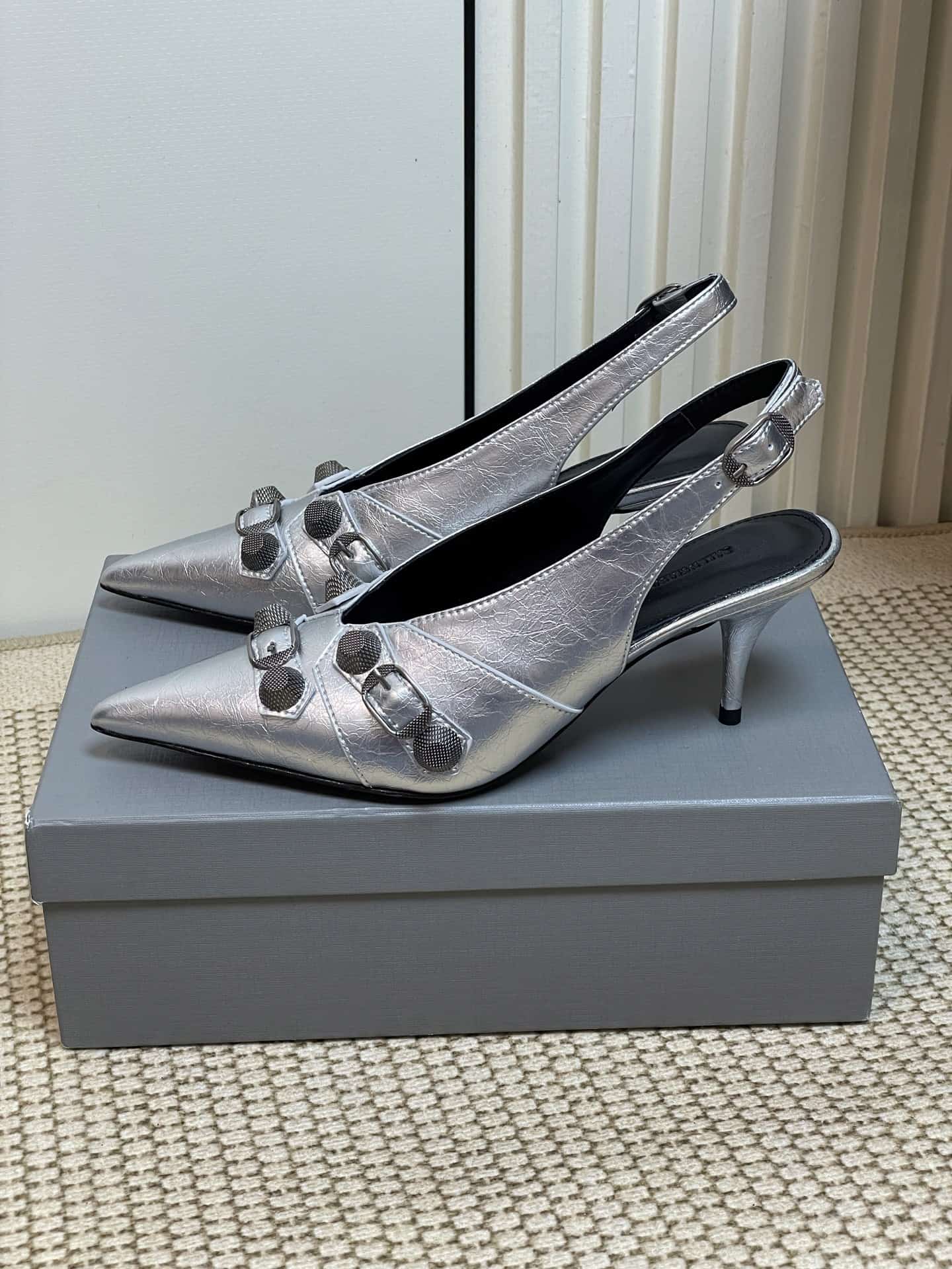 Balenciaga Leather Studded Accents Slingback Pump Shoes Women