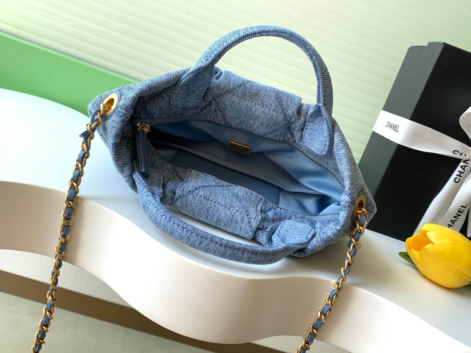 Chanel Mini Bow Bag Denim & Gold-Tone Metal Blue AS5849 A