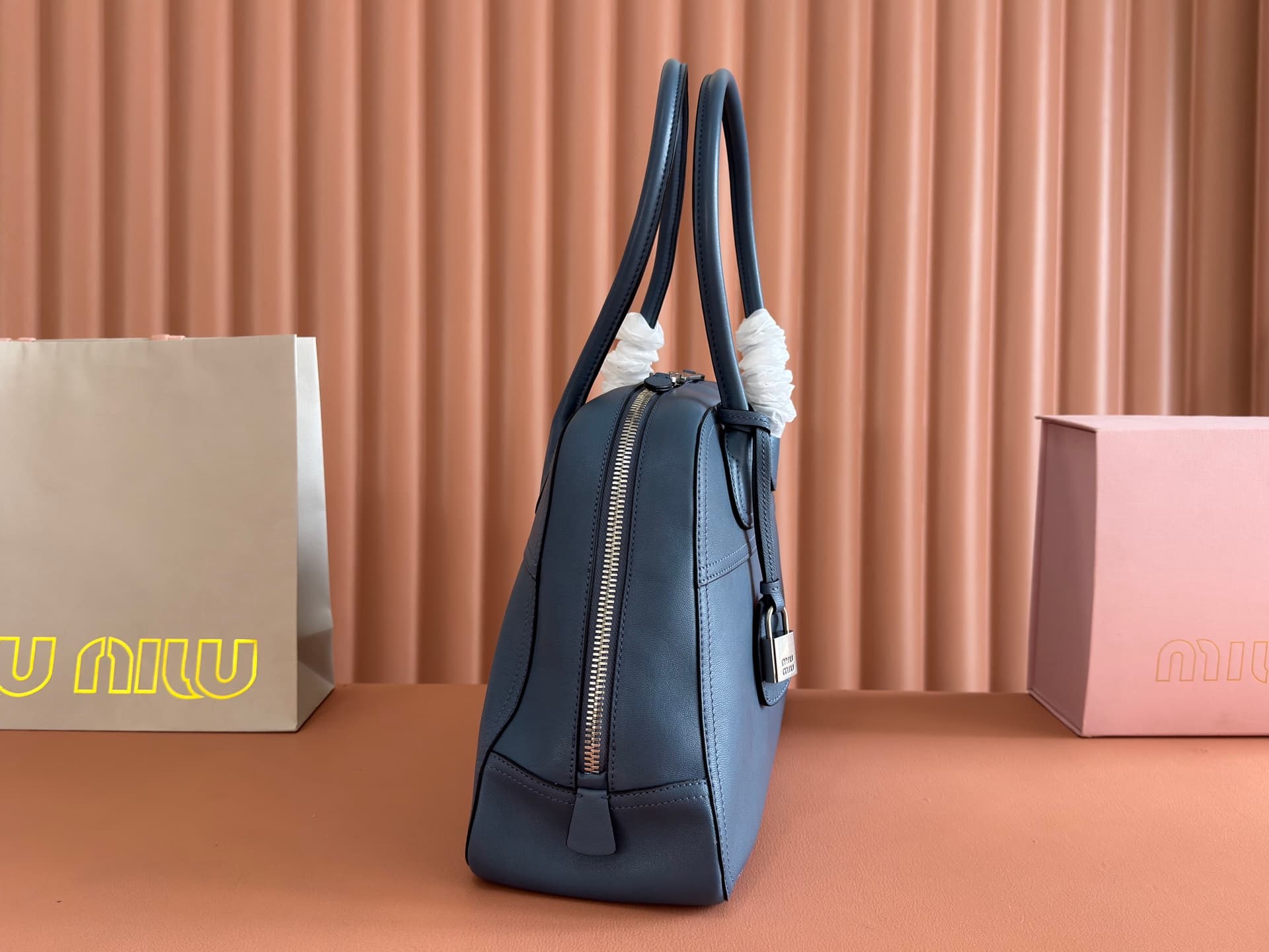 Miu Miu Vivant nappa leather bag Dark Blue 5BB196 TOP