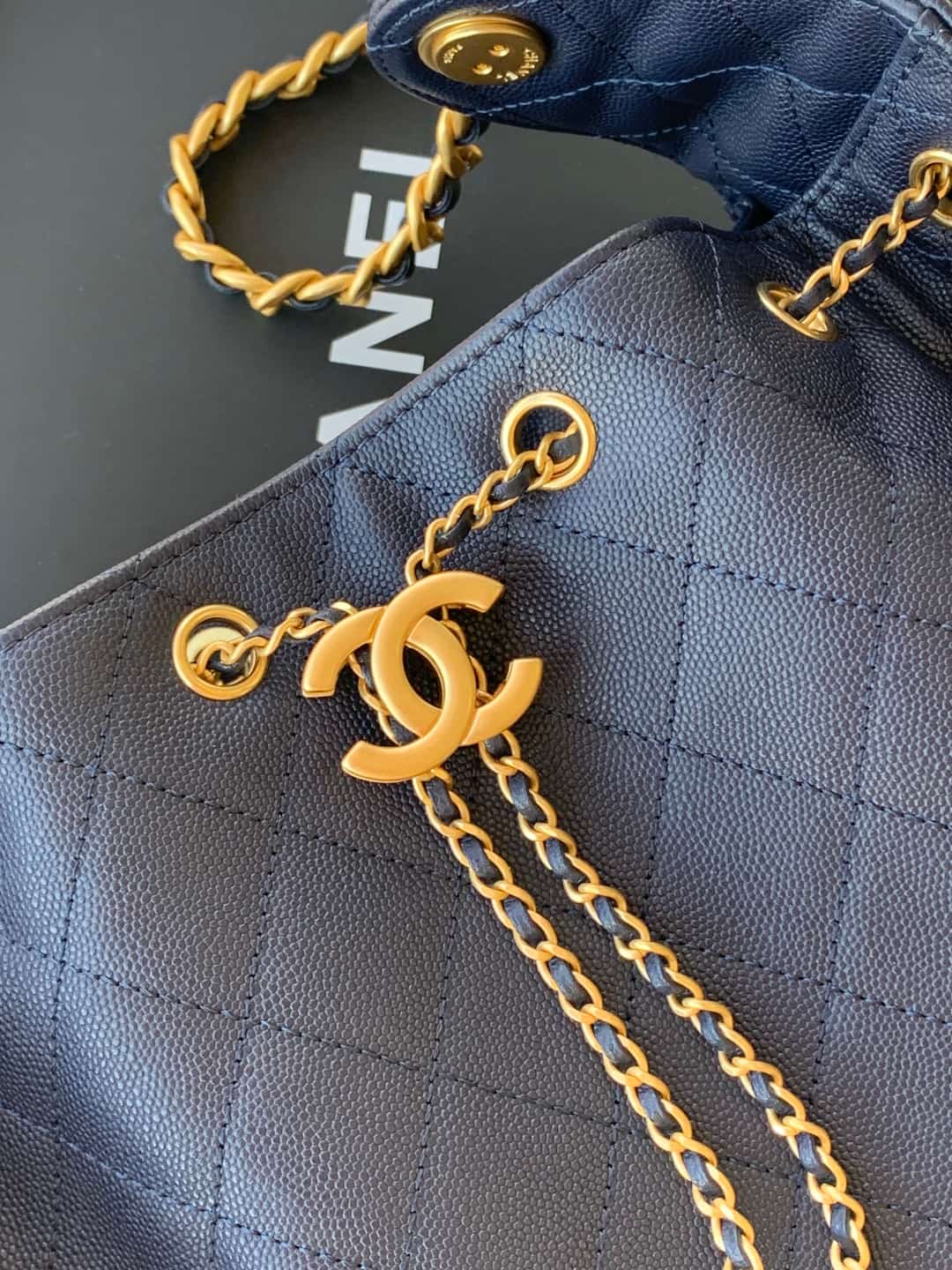 Chanel 25 Medium Hobo Medium handbag AS5311 Grained Calfskin & Gold-tone Metal Dark Blue A