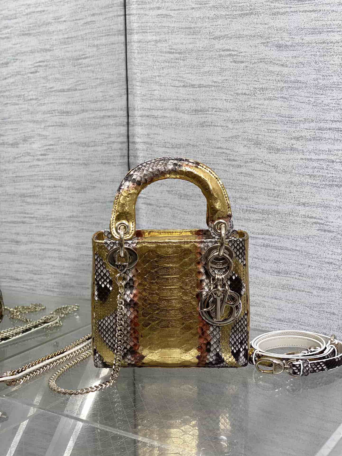 MINI LADY Dior BAG Cannage Python Gold-tone Metal High