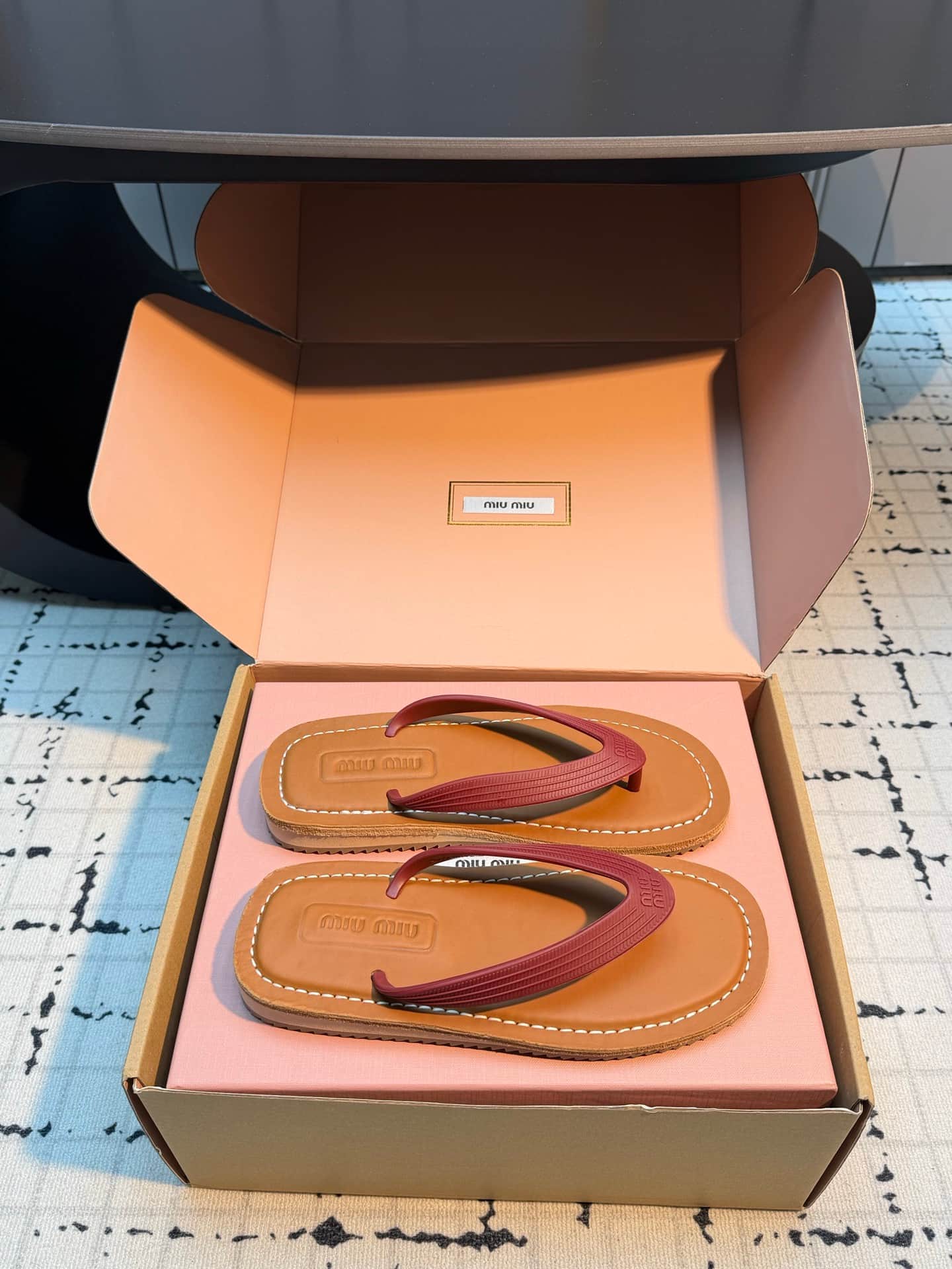 Miu Miu Logo Flat Thong Sandals